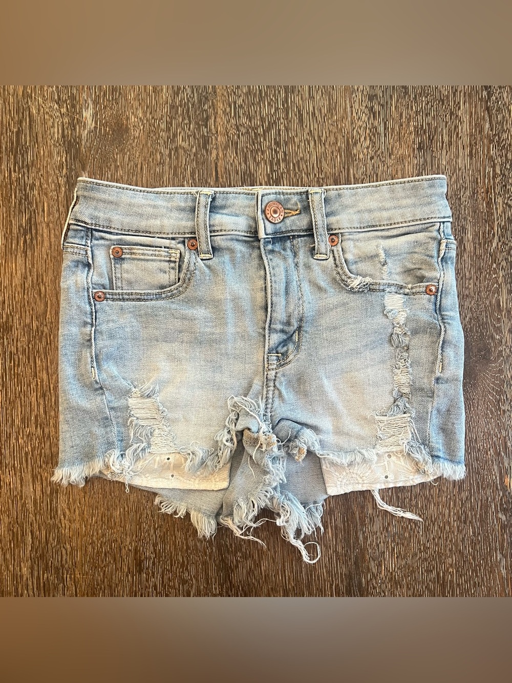 American Eagle Hi-Rise Shortie Distressed Denim Jean Shorts Size 2